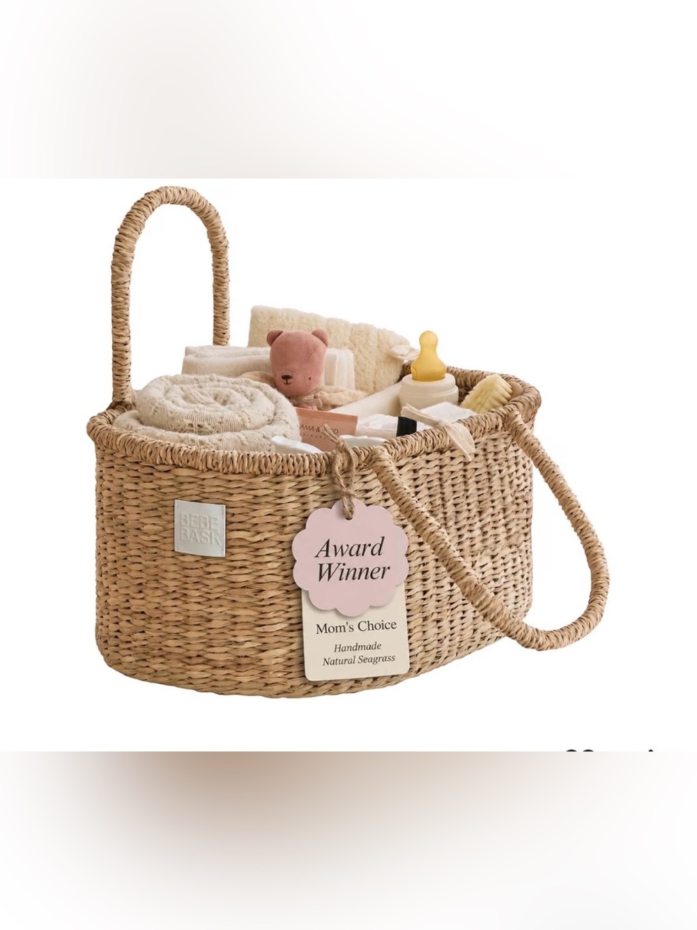 Natural Seagrass Baby Basket - Cream & Tan